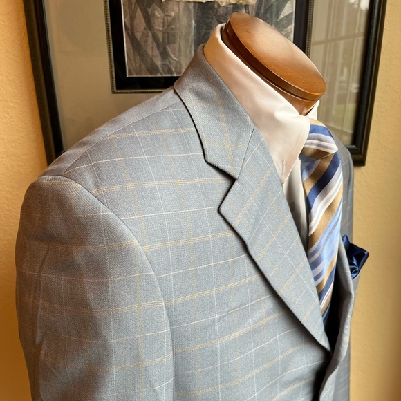 Marzotto Sartoriale Fine Italian Wool Light Blue Windowpane Jacket Size 40R - Picture 6 of 16